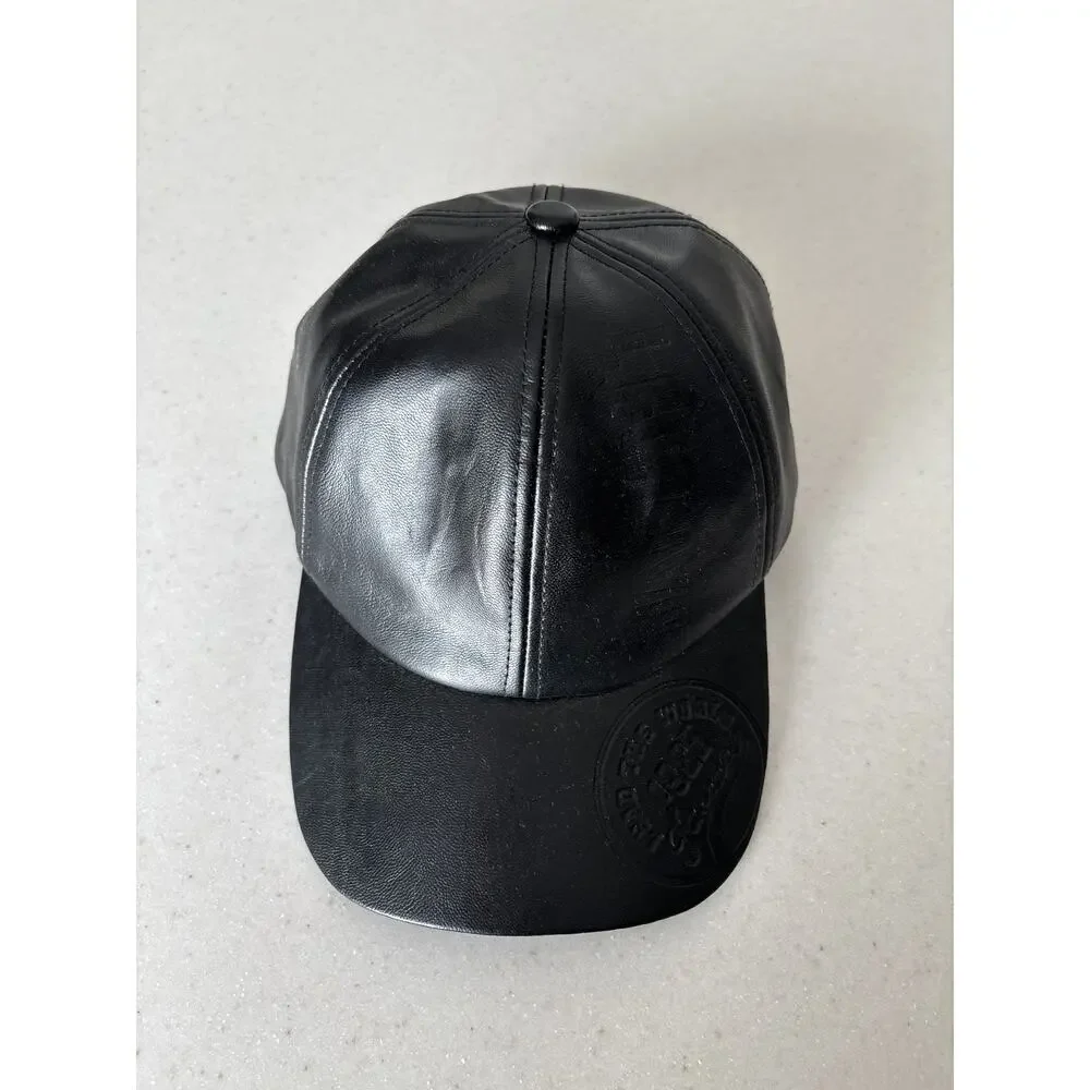 Black Faux Leather Adjustable Baseball Cap - Picture 2 of 4